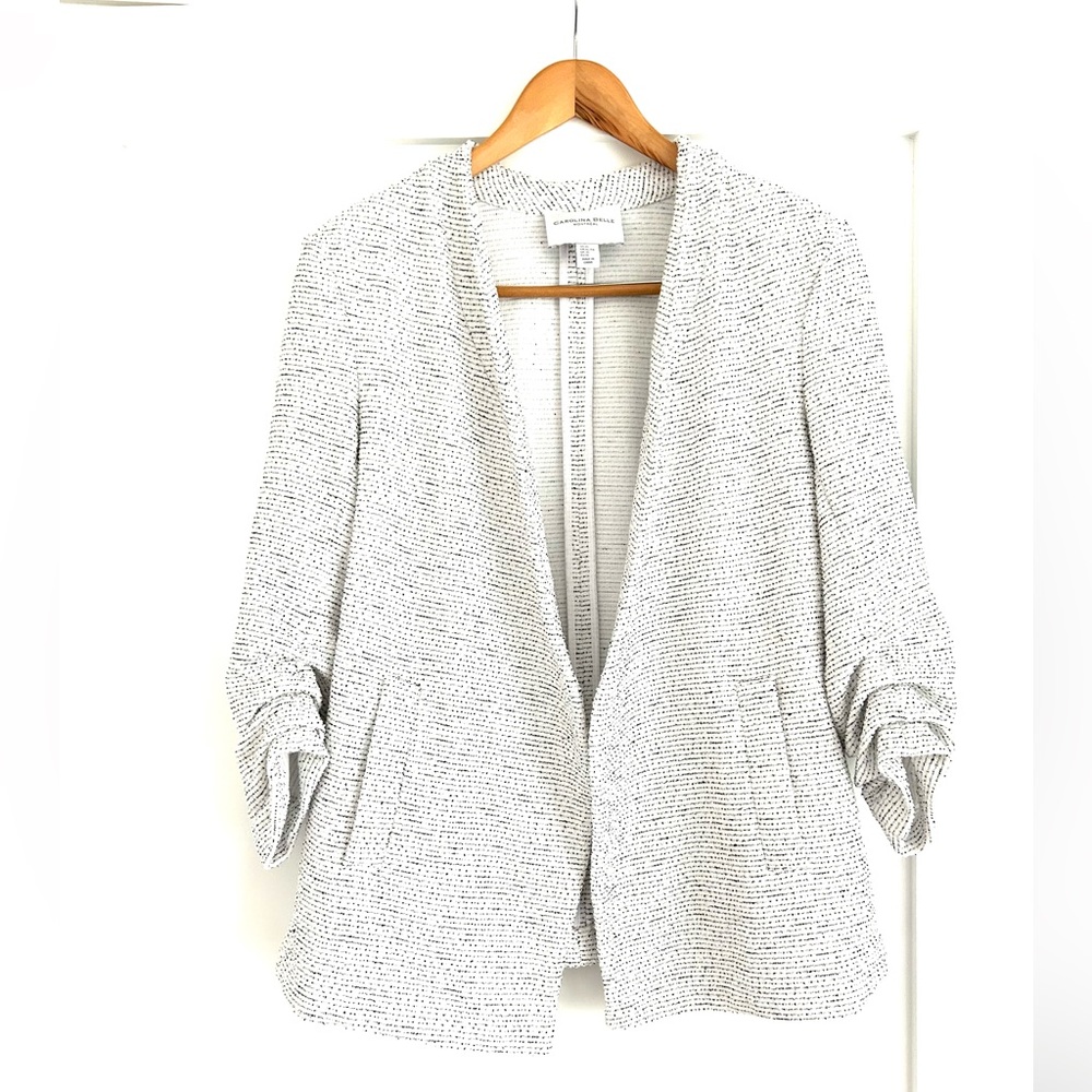 Carolina Belle XL White and Black Slub Summer Blazer Rushed Sleeve